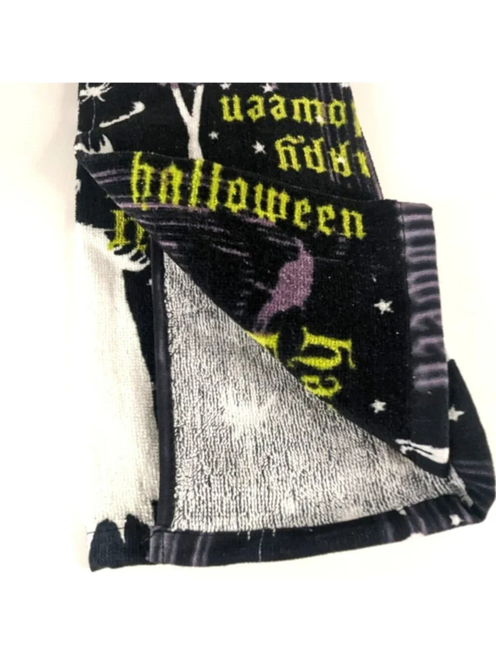 Kohls Happy Halloween Witch Cat Kitchen Hand Towel Black Purple